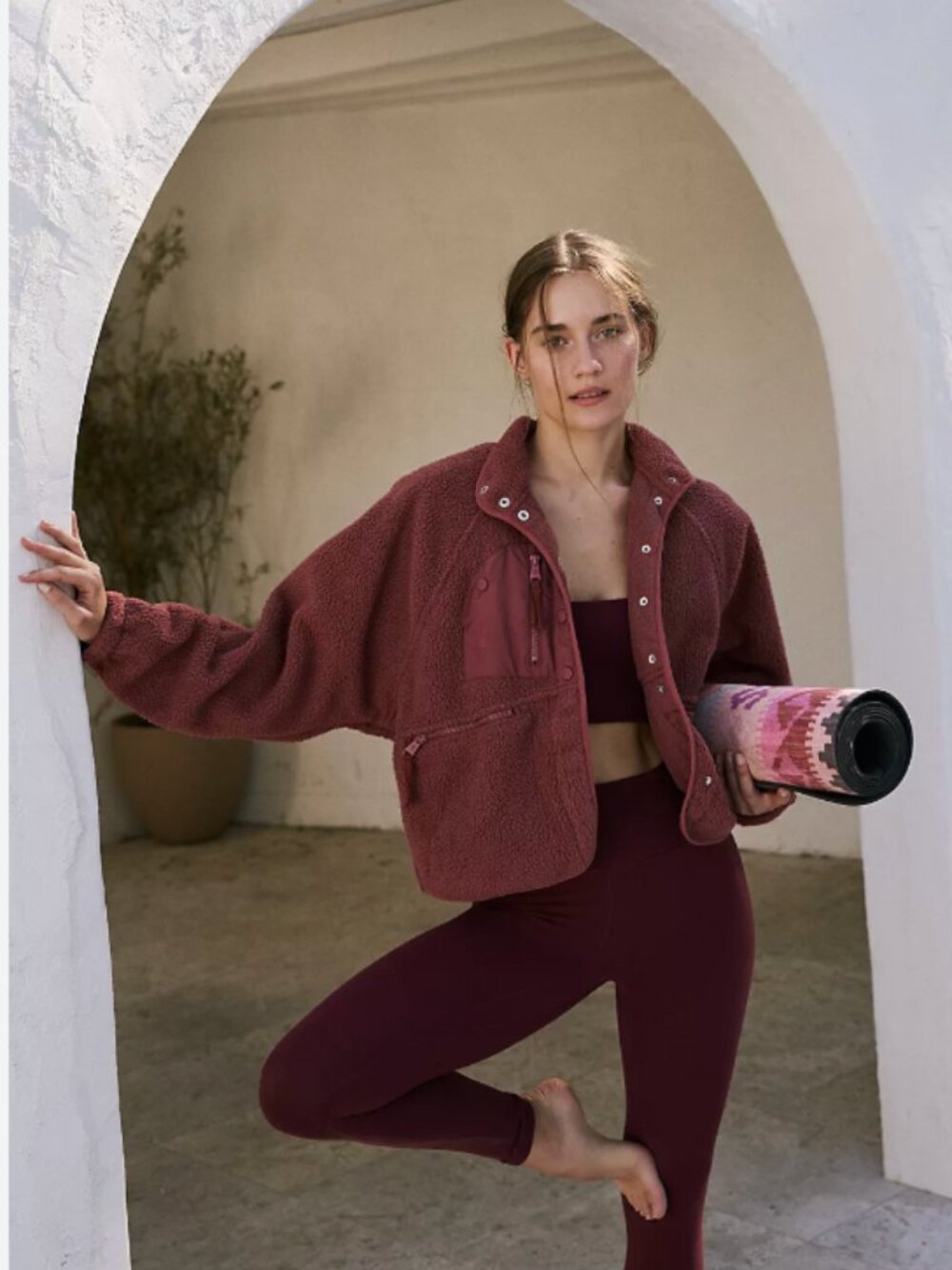 Free People Hit the Slopes Fleece Sherpa Jacket Burgundy NWT